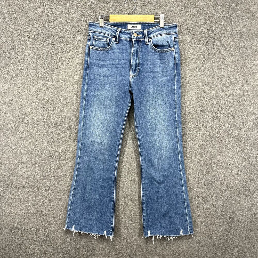 JBD Jeans Y2K Womens 26‎ Blue Frayed Raw Hem Flared Cropped Youth